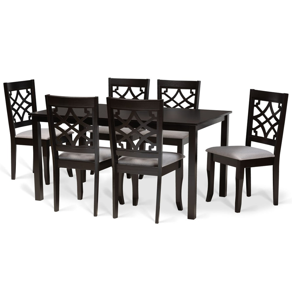 Baxton Studio Baxton Studio 7-Piece Modern Dining Set with Grey Upholstered Chairs & Dark Brown Table – Elevate Meals! RH331C-Grey/Dark Brown-7PC Dining Set