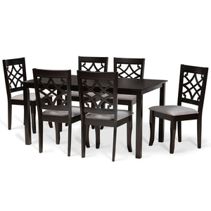 Baxton Studio Baxton Studio 7-Piece Modern Dining Set with Grey Upholstered Chairs & Dark Brown Table – Elevate Meals! RH331C-Grey/Dark Brown-7PC Dining Set