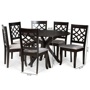 Baxton Studio Baxton Studio Elena 7-Piece Modern Dining Set: Grey Upholstered Chairs & Round Table for Elegance Elena-Grey/Dark Brown-7PC Dining Set