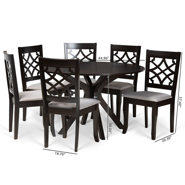 Baxton Studio Baxton Studio Elena 7-Piece Modern Dining Set: Grey Upholstered Chairs & Round Table for Elegance Elena-Grey/Dark Brown-7PC Dining Set