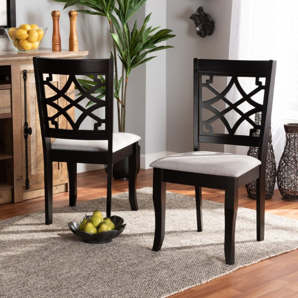 Baxton Studio Baxton Modern Grey Fabric Dining Chair Set - 2-Piece with Dark Brown Wood Finish and Cut-Out Back RH331C-Grey/Dark Brown-DC-2PK