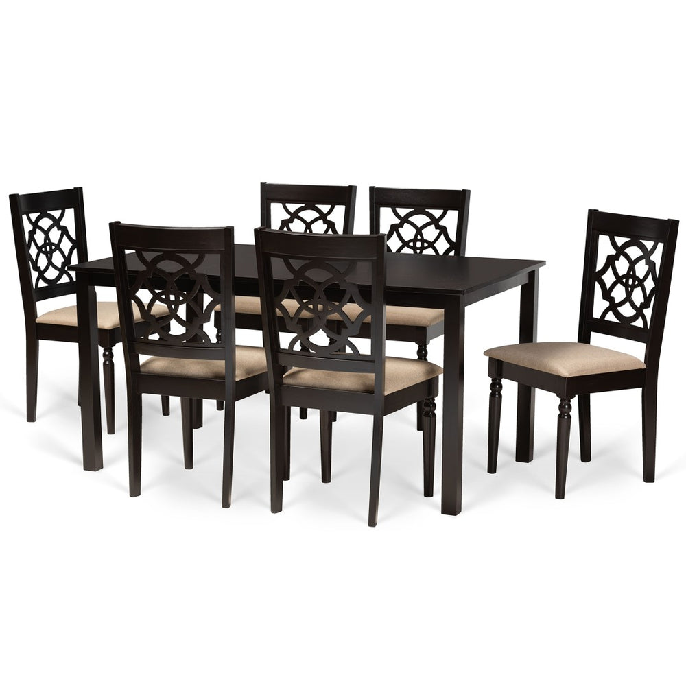 Baxton Studio Baxton Studio Renaud 7-Piece Dining Set - Modern Sand Upholstered Chairs & Dark Brown Wood Table RH332C-Sand/Dark Brown-7PC Dining Set