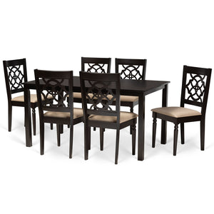 Baxton Studio Baxton Studio Renaud 7-Piece Dining Set - Modern Sand Upholstered Chairs & Dark Brown Wood Table RH332C-Sand/Dark Brown-7PC Dining Set