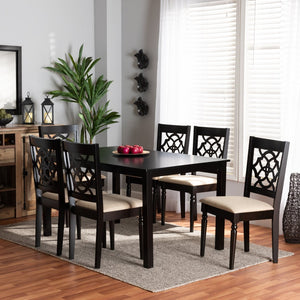 Baxton Studio Baxton Studio Renaud 7-Piece Dining Set - Modern Sand Upholstered Chairs & Dark Brown Wood Table RH332C-Sand/Dark Brown-7PC Dining Set