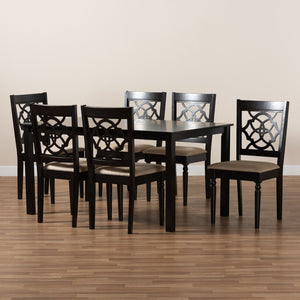 Baxton Studio Baxton Studio Renaud 7-Piece Dining Set - Modern Sand Upholstered Chairs & Dark Brown Wood Table RH332C-Sand/Dark Brown-7PC Dining Set