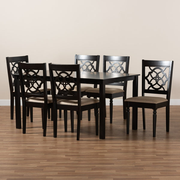 Baxton Studio Baxton Studio Renaud 7-Piece Dining Set - Modern Sand Upholstered Chairs & Dark Brown Wood Table RH332C-Sand/Dark Brown-7PC Dining Set