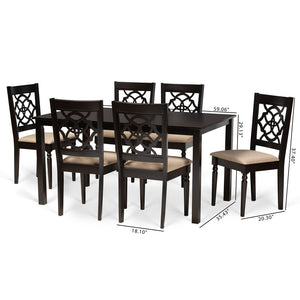 Baxton Studio Baxton Studio Renaud 7-Piece Dining Set - Modern Sand Upholstered Chairs & Dark Brown Wood Table RH332C-Sand/Dark Brown-7PC Dining Set
