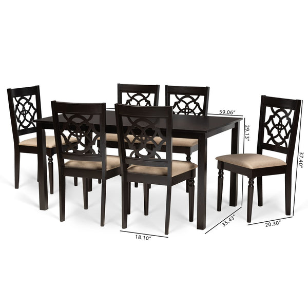 Baxton Studio Baxton Studio Renaud 7-Piece Dining Set - Modern Sand Upholstered Chairs & Dark Brown Wood Table RH332C-Sand/Dark Brown-7PC Dining Set