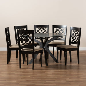 Baxton Studio Baxton Studio Sadie 7-Piece Dining Set with Circular Table & Ergonomically Designed Chairs in Sand Sadie-Sand/Dark Brown-7PC Dining Set