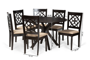 Baxton Studio Baxton Studio Sadie 7-Piece Dining Set with Circular Table & Ergonomically Designed Chairs in Sand Sadie-Sand/Dark Brown-7PC Dining Set