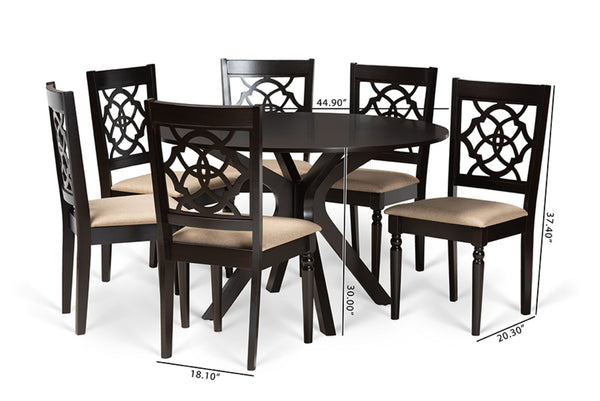 Baxton Studio Baxton Studio Sadie 7-Piece Dining Set with Circular Table & Ergonomically Designed Chairs in Sand Sadie-Sand/Dark Brown-7PC Dining Set
