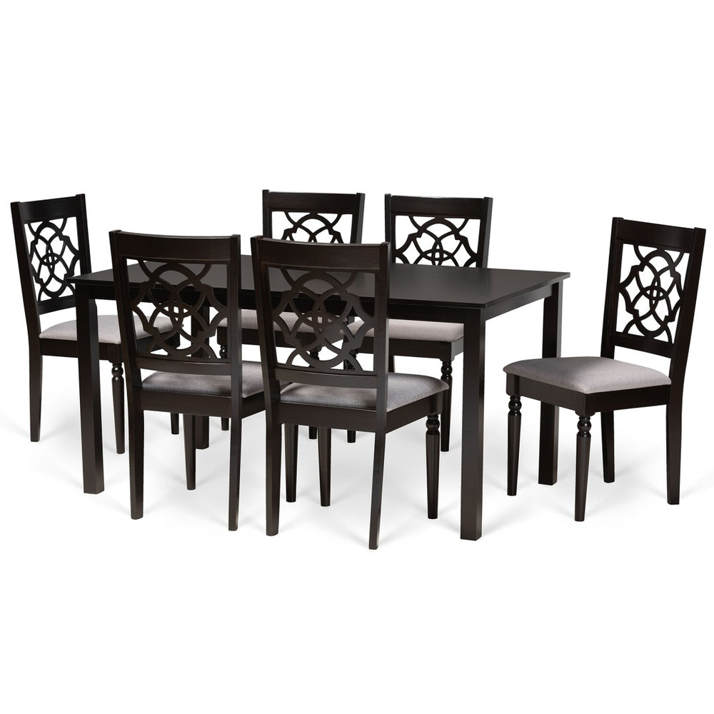 Baxton Studio Baxton Renaud 7-Piece Dining Set: Modern Grey Fabric Chairs & Dark Brown Wood Table for Chic Spaces RH332C-Grey/Dark Brown-7PC Dining Set