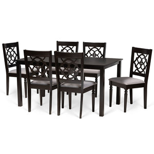 Baxton Studio Baxton Renaud 7-Piece Dining Set: Modern Grey Fabric Chairs & Dark Brown Wood Table for Chic Spaces RH332C-Grey/Dark Brown-7PC Dining Set