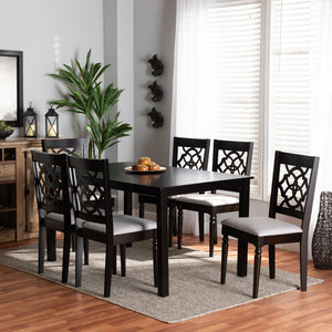 Baxton Studio Baxton Renaud 7-Piece Dining Set: Modern Grey Fabric Chairs & Dark Brown Wood Table for Chic Spaces RH332C-Grey/Dark Brown-7PC Dining Set