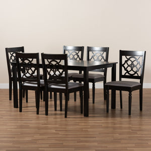 Baxton Studio Baxton Renaud 7-Piece Dining Set: Modern Grey Fabric Chairs & Dark Brown Wood Table for Chic Spaces RH332C-Grey/Dark Brown-7PC Dining Set