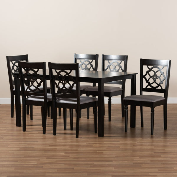 Baxton Studio Baxton Renaud 7-Piece Dining Set: Modern Grey Fabric Chairs & Dark Brown Wood Table for Chic Spaces RH332C-Grey/Dark Brown-7PC Dining Set