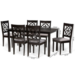 Baxton Studio Baxton Renaud 7-Piece Dining Set: Modern Grey Fabric Chairs & Dark Brown Wood Table for Chic Spaces RH332C-Grey/Dark Brown-7PC Dining Set