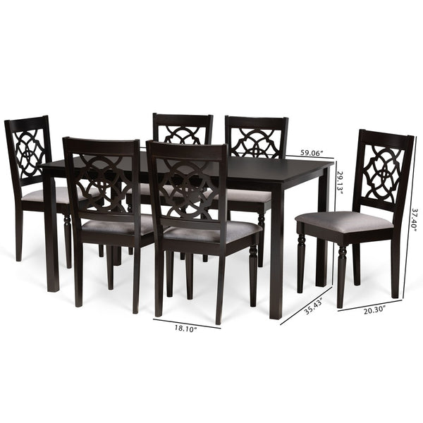 Baxton Studio Baxton Renaud 7-Piece Dining Set: Modern Grey Fabric Chairs & Dark Brown Wood Table for Chic Spaces RH332C-Grey/Dark Brown-7PC Dining Set