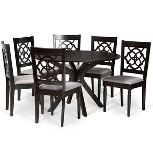 Baxton Studio Baxton Studio Sadie 7-Piece Grey Fabric Dining Set with Cut-Out Chairs & Dark Brown Wood Table Sadie-Grey/Dark Brown-7PC Dining Set