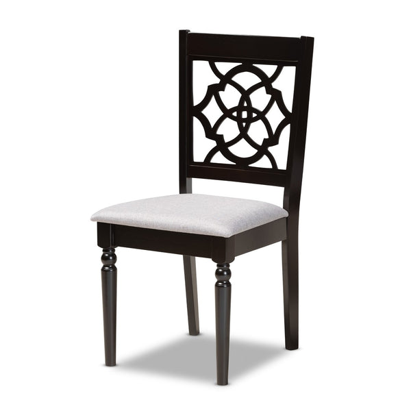 Baxton Studio Baxton Studio Sadie 7-Piece Grey Fabric Dining Set with Cut-Out Chairs & Dark Brown Wood Table Sadie-Grey/Dark Brown-7PC Dining Set