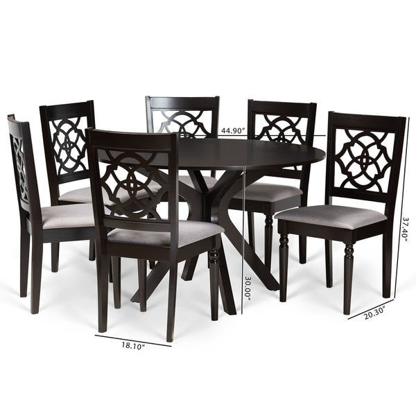 Baxton Studio Baxton Studio Sadie 7-Piece Grey Fabric Dining Set with Cut-Out Chairs & Dark Brown Wood Table Sadie-Grey/Dark Brown-7PC Dining Set