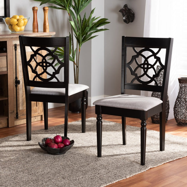Baxton Studio Baxton Renaud 2-Piece Dining Chair Set in Grey Fabric & Dark Brown Wood - Stylish Comfort Awaits RH332C-Grey/Dark Brown-DC-2PK