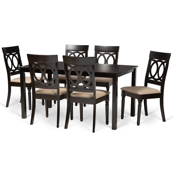 Baxton Studio Baxton Studio Lucie 7-Piece Modern Dining Set with Sand Upholstery & Dark Brown Wood Finish RH333C-Sand/Dark Brown-7PC Dining Set