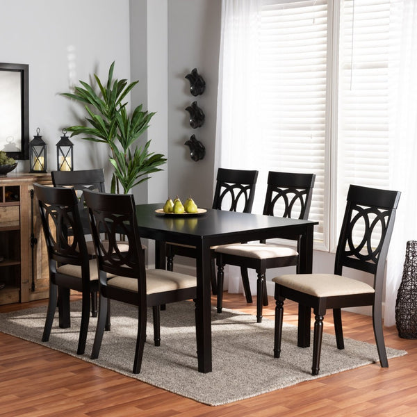 Baxton Studio Baxton Studio Lucie 7-Piece Modern Dining Set with Sand Upholstery & Dark Brown Wood Finish RH333C-Sand/Dark Brown-7PC Dining Set