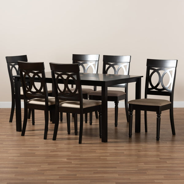 Baxton Studio Baxton Studio Lucie 7-Piece Modern Dining Set with Sand Upholstery & Dark Brown Wood Finish RH333C-Sand/Dark Brown-7PC Dining Set