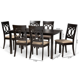 Baxton Studio Baxton Studio Lucie 7-Piece Modern Dining Set with Sand Upholstery & Dark Brown Wood Finish RH333C-Sand/Dark Brown-7PC Dining Set