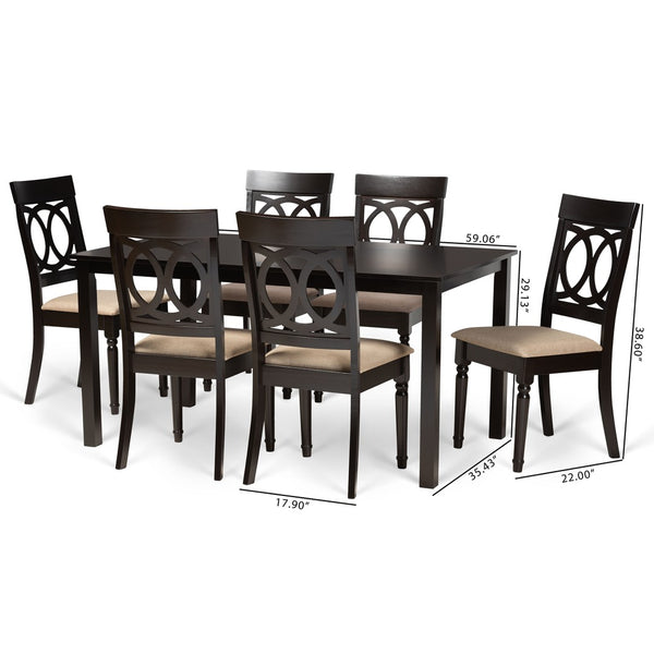 Baxton Studio Baxton Studio Lucie 7-Piece Modern Dining Set with Sand Upholstery & Dark Brown Wood Finish RH333C-Sand/Dark Brown-7PC Dining Set