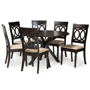 Baxton Studio Baxton Studio Jessie 7-Piece Dining Set - Modern Sand Upholstered Chairs & Round Dark Brown Table Jessie-Sand/Dark Brown-7PC Dining Set