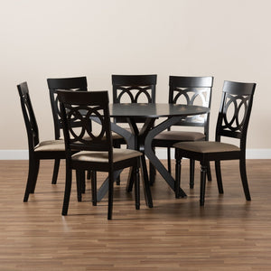 Baxton Studio Baxton Studio Jessie 7-Piece Dining Set - Modern Sand Upholstered Chairs & Round Dark Brown Table Jessie-Sand/Dark Brown-7PC Dining Set