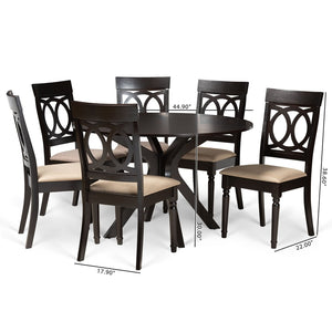 Baxton Studio Baxton Studio Jessie 7-Piece Dining Set - Modern Sand Upholstered Chairs & Round Dark Brown Table Jessie-Sand/Dark Brown-7PC Dining Set