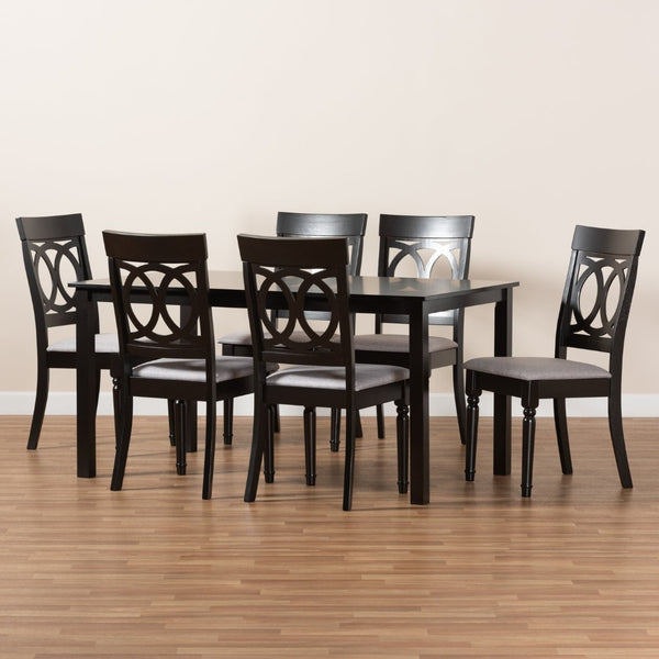Baxton Studio Baxton Studio Lucie 7-Piece Dining Set - Modern Grey Upholstered Chairs & Dark Brown Table Design RH333C-Grey/Dark Brown-7PC Dining Set
