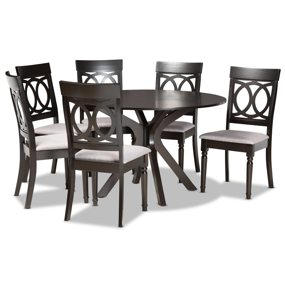 Baxton Studio Baxton Studio Jessie 7-Piece Dining Set - Modern Grey Upholstered Chairs & Dark Brown Table Design Jessie-Grey/Dark Brown-7PC Dining Set