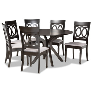 Baxton Studio Baxton Studio Jessie 7-Piece Dining Set - Modern Grey Upholstered Chairs & Dark Brown Table Design Jessie-Grey/Dark Brown-7PC Dining Set