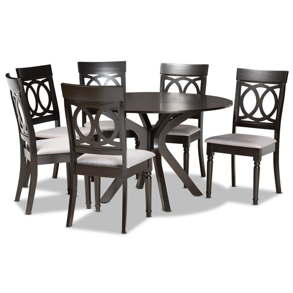 Baxton Studio Baxton Studio Jessie 7-Piece Dining Set - Modern Grey Upholstered Chairs & Dark Brown Table Design Jessie-Grey/Dark Brown-7PC Dining Set