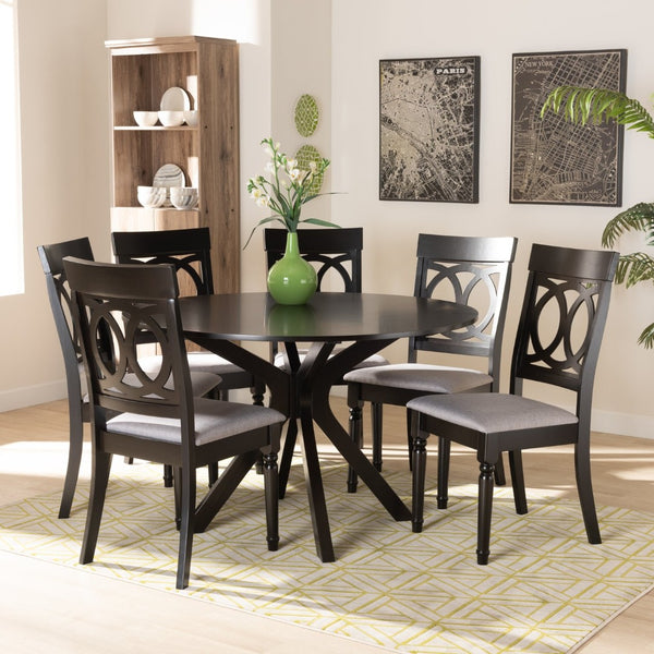 Baxton Studio Baxton Studio Jessie 7-Piece Dining Set - Modern Grey Upholstered Chairs & Dark Brown Table Design Jessie-Grey/Dark Brown-7PC Dining Set