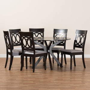 Baxton Studio Baxton Studio Jessie 7-Piece Dining Set - Modern Grey Upholstered Chairs & Dark Brown Table Design Jessie-Grey/Dark Brown-7PC Dining Set