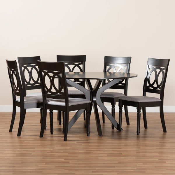 Baxton Studio Baxton Studio Jessie 7-Piece Dining Set - Modern Grey Upholstered Chairs & Dark Brown Table Design Jessie-Grey/Dark Brown-7PC Dining Set