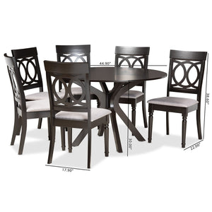 Baxton Studio Baxton Studio Jessie 7-Piece Dining Set - Modern Grey Upholstered Chairs & Dark Brown Table Design Jessie-Grey/Dark Brown-7PC Dining Set