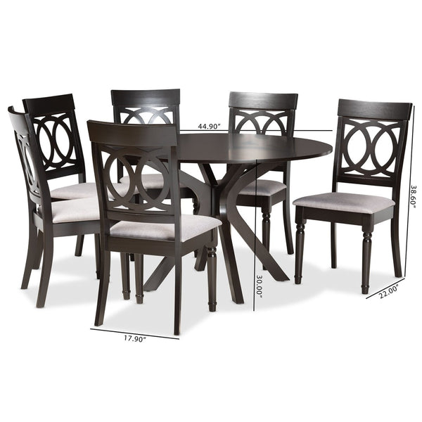Baxton Studio Baxton Studio Jessie 7-Piece Dining Set - Modern Grey Upholstered Chairs & Dark Brown Table Design Jessie-Grey/Dark Brown-7PC Dining Set
