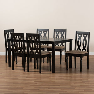 Baxton Studio Baxton Cherese Modern 7-Piece Sand Fabric Upholstered Dining Set with Dark Brown Wood Finish RH334C-Sand/Dark Brown-7PC Dining Set