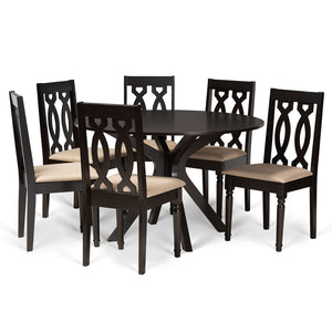 Baxton Studio Baxton Studio Callie 7-Piece Dining Set - Modern Sand Upholstered Chairs & Dark Brown Table Design Callie-Sand/Dark Brown-7PC Dining Set