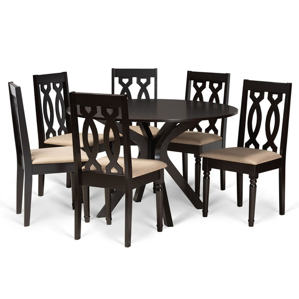 Baxton Studio Baxton Studio Callie 7-Piece Dining Set - Modern Sand Upholstered Chairs & Dark Brown Table Design Callie-Sand/Dark Brown-7PC Dining Set