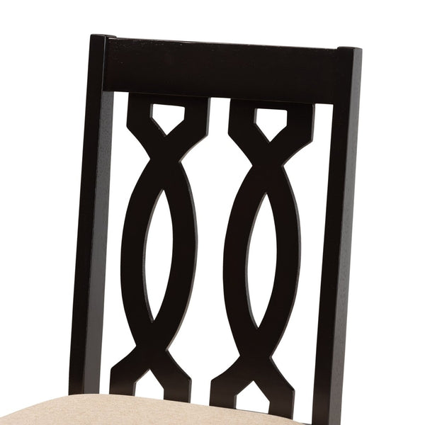Baxton Studio Baxton Studio Callie 7-Piece Dining Set - Modern Sand Upholstered Chairs & Dark Brown Table Design Callie-Sand/Dark Brown-7PC Dining Set