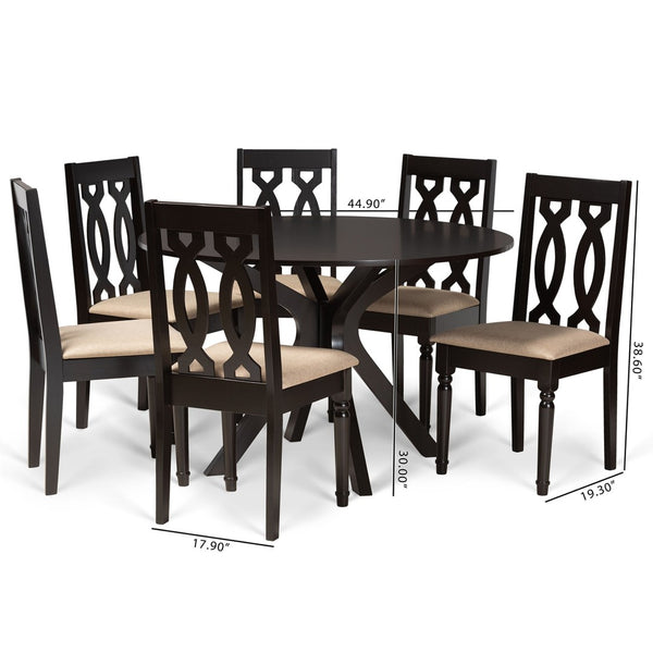 Baxton Studio Baxton Studio Callie 7-Piece Dining Set - Modern Sand Upholstered Chairs & Dark Brown Table Design Callie-Sand/Dark Brown-7PC Dining Set