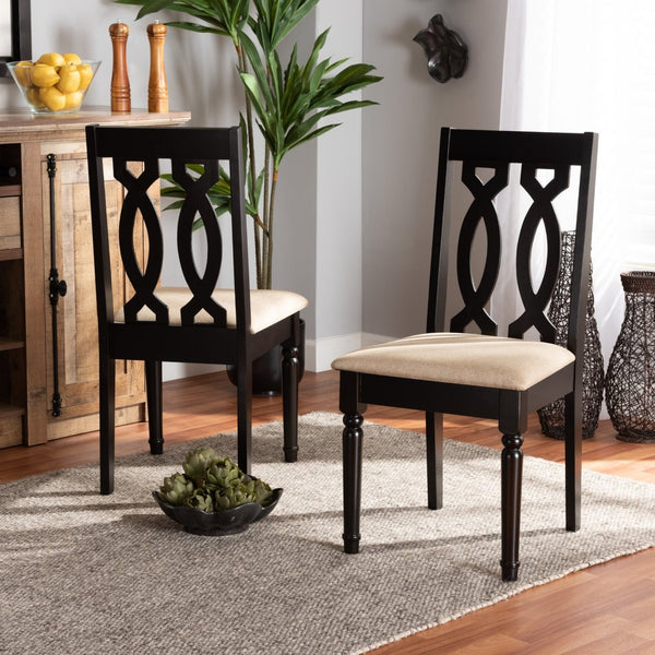 Baxton Studio Baxton Cherese 2-Piece Modern Dining Chair Set with Sand Fabric, Dark Brown Finish & Elegant Design RH334C-Sand/Dark Brown-DC-2PK