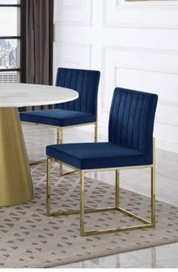 English Elm Contemporary Velvet Dining Chair Set of 2 in Blue with Plush Upholstery & Gold-Plated Legs, Stylish Comfort B011P361875